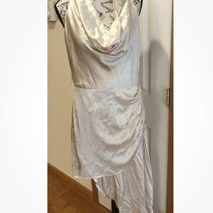 NWT Endless Rose Satin Hi Low Dress Gown Long Ties SZ Large Deep Cowl Open Back